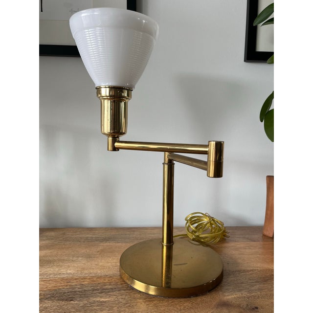 1950s 1950s Walter Von Nessen Brushed Brass Swing Arm Bedside/Table Lamp For Sale - Image 5 of 12