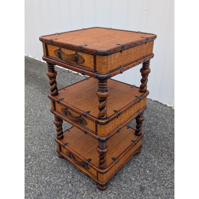 English Vintage Theodore Alexander Wicker Rattan Barley Twist Étagère Accent Chest of Drawers For Sale - Image 3 of 17