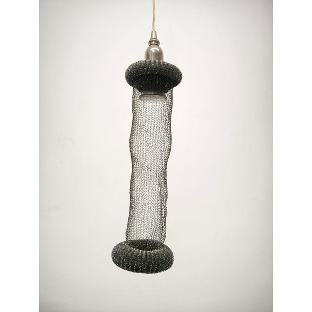 Gray Suspension Lamp in Metal Mesh by Lamp International, 1990s For Sale - Image 8 of 12