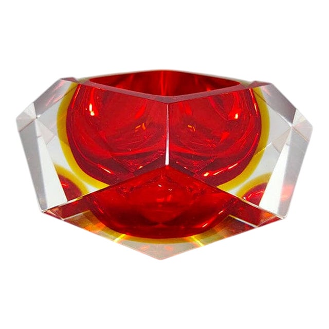 Vintage Red and Yellow Ashtray by Flavio Poli for Seguso, 1960s For Sale