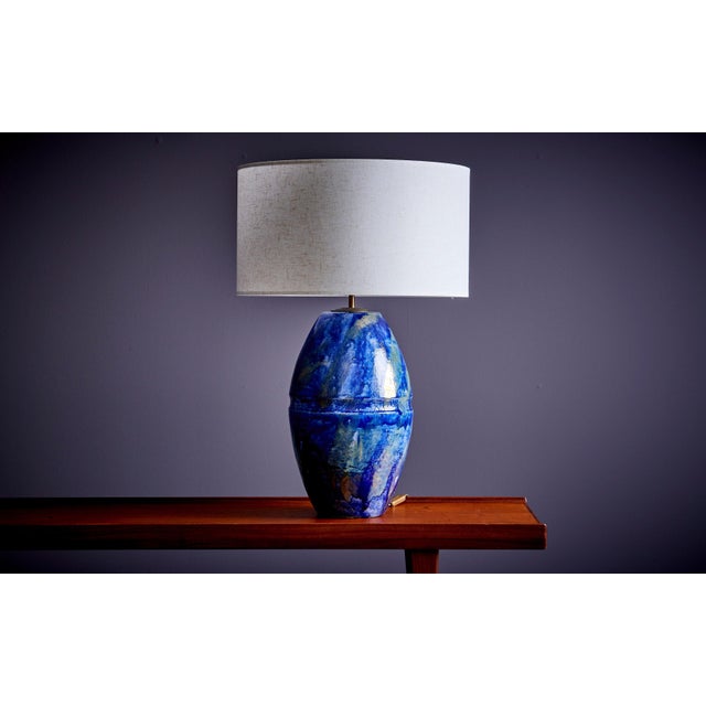 Huge Table Lamp in Blue Ceramic, France, 1960s For Sale - Image 3 of 9