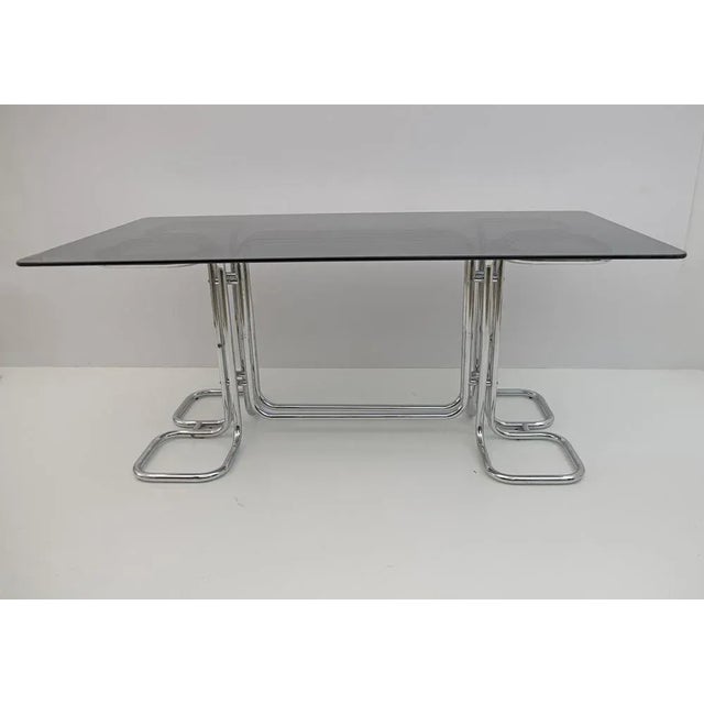 Metal Mid-Century Modern Dining Table in Smoked Glass by Giotto Stoppino, Italy, 1970s For Sale - Image 7 of 8