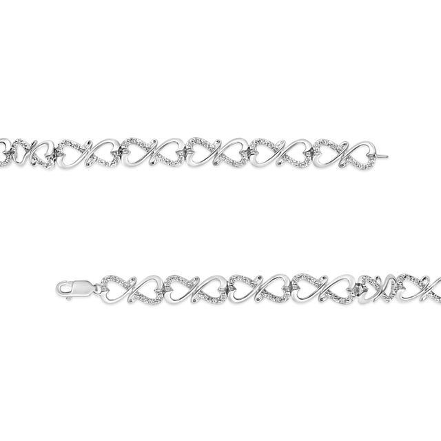 Haus of Brilliance .925 Sterling Silver 1/3 Cttw Round-Cut Diamond Double Heart Infinity Link 7.25" Bracelet For Sale - Image 4 of 6