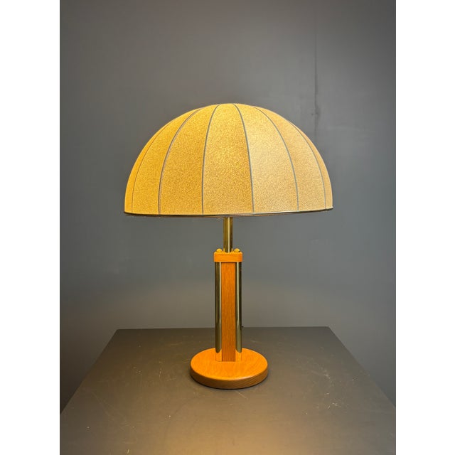 Mid-Century Austrian Hollywood Regency Oak and Brass Table Lamp with Mushroom Shade, 1960s For Sale - Image 12 of 17
