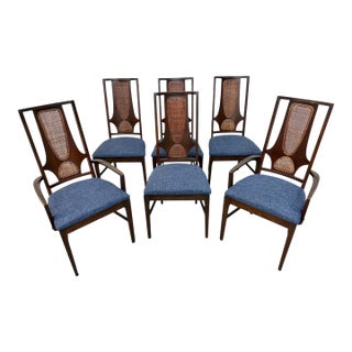 Mid-Century Modern Broyhill Brasilia II Walnut & Cane Dining Chairs - Set of 6 For Sale