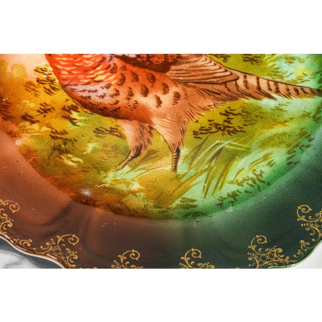 Forest Green Charming Antique Pheasant Plate Hand Painted Bavaria Porcelain Hunting Lodge Wall Home Decor For Sale - Image 8 of 15