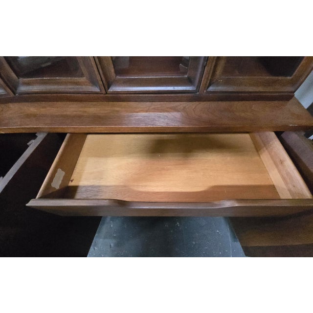 Brown Mid-Century Modern 2 Piece Walnut Hutch by Broyhill Brasilia For Sale - Image 8 of 11