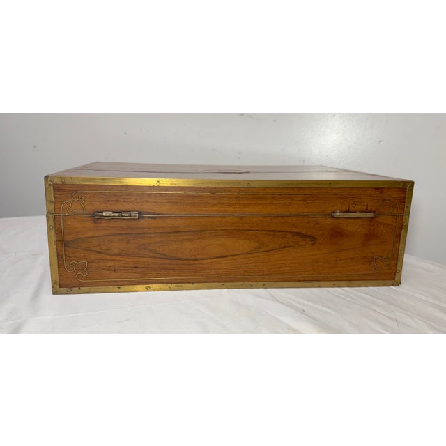 Large High Quality Antique 19th Century Wood Inlaid Brass Writing Lap Desk Box For Sale - Image 13 of 18