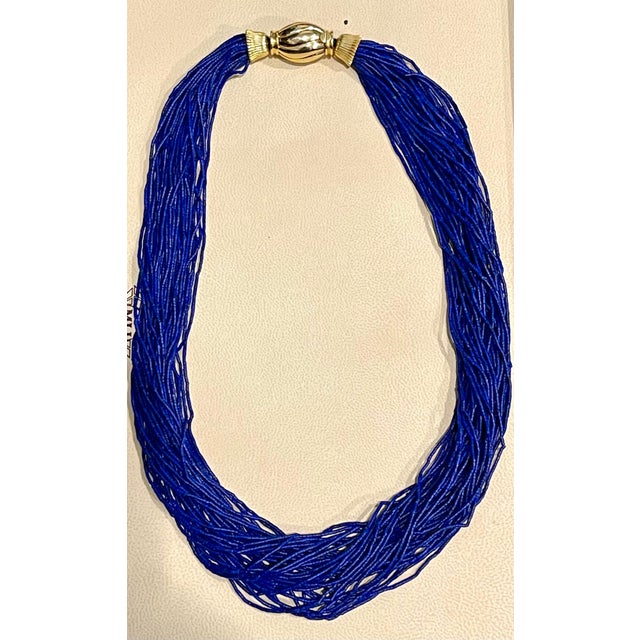 Certified Vintage Lapis Lazuli Multi Strand Necklace 14 Kt Yellow Gold Clasp For Sale - Image 4 of 18