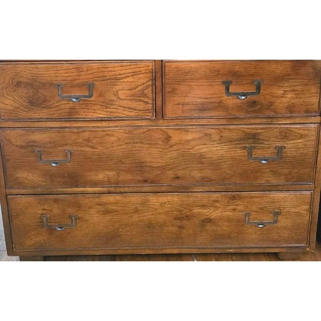 Henredon Mid-Century Modern Campaign Style Highboy Dresser Chest Double Door For Sale In Atlanta - Image 6 of 7