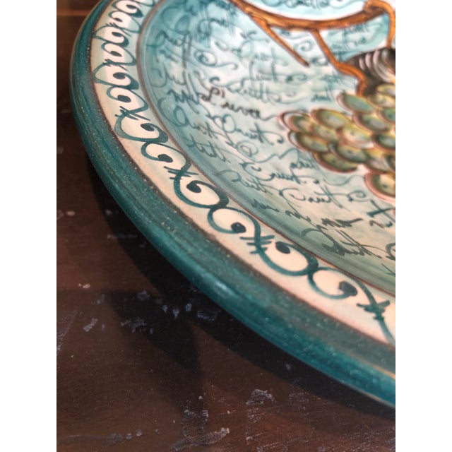 Hand Painted Round Ceramic Garden Veggies, grape Wall Plate. Signed by artist, Created in Italy.