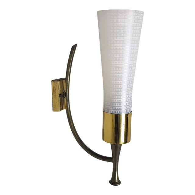 Wall Lamps in Brass and Glass, 1950s, Set of 3 For Sale