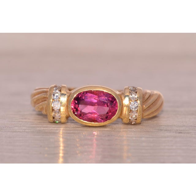 The Coventry: Bezel Set Tourmaline and Natural Diamond Ring in Yellow Gold For Sale - Image 9 of 11