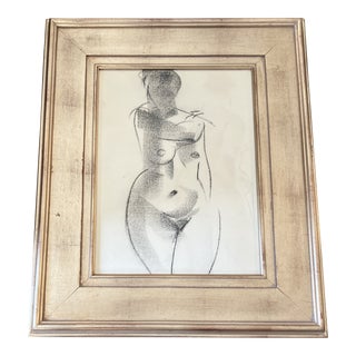 1950’s Original Abstract Cubist Female Nude Charcoal Study Drawing Gilt Wood Frame For Sale