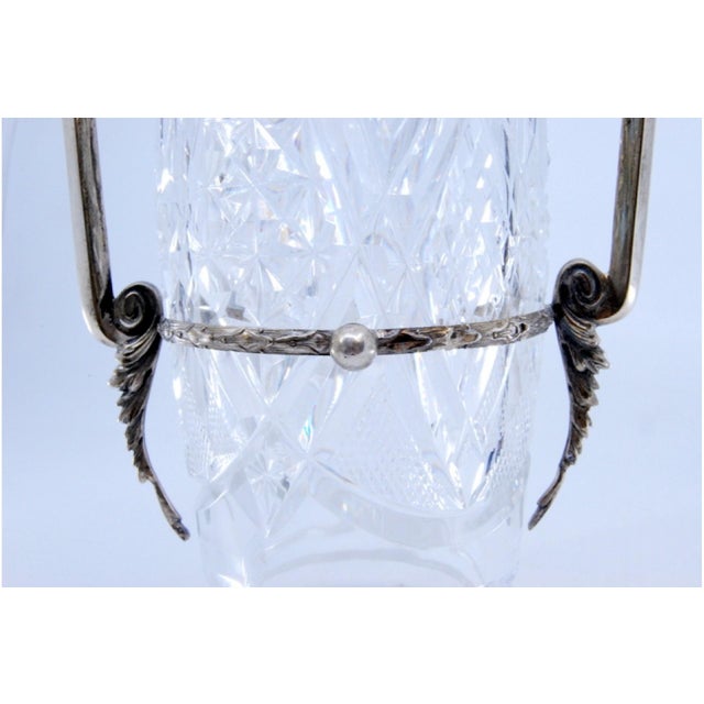 Cut Glass Jug with Silver Structure, Neck and Handles with Floral Motifs For Sale - Image 5 of 10