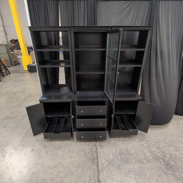 Pottery Barn Logan 6-Piece Modular Wall Unit With Glass Door Hutch, Black For Sale In Seattle - Image 6 of 10