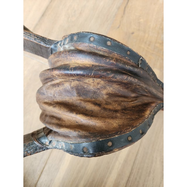 19th-Century Primitive Wood, Leather & Iron Fireplace Bellows With Studded Folk Art Decoration For Sale - Image 14 of 18