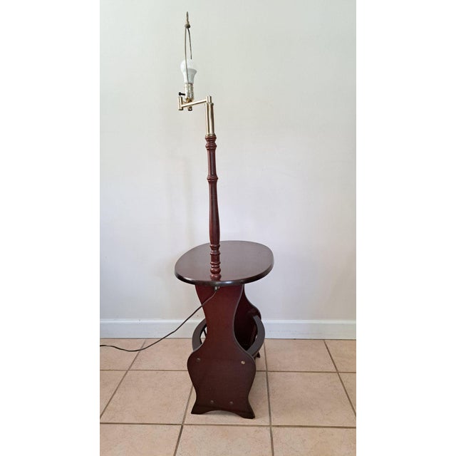 Mid-Century Modern Vintage Preferred Stock Mid Century Wood Floor Lamp End Table Magazine Rack Comb For Sale - Image 3 of 12