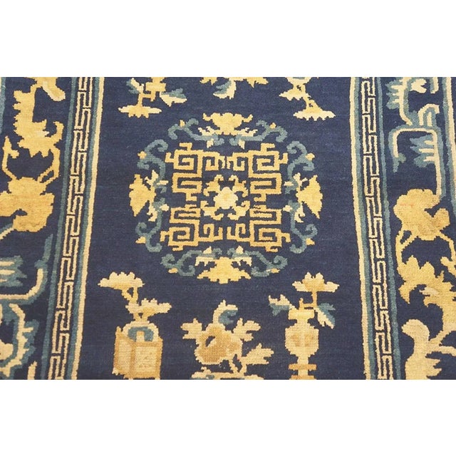 1890s Blue Medallion Qing Antique Chinese Peking Rug 3'2" X 4'8" Knotted Wool Carpet For Sale - Image 4 of 9