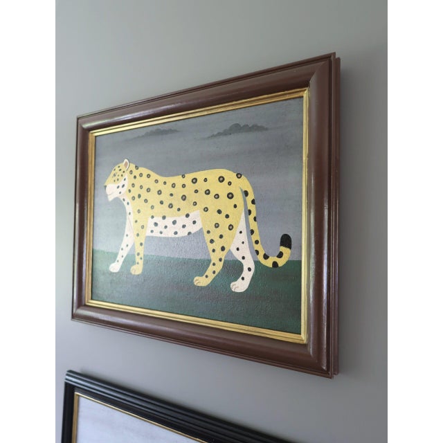 Contemporary 'Golden Leopard' Original Naïve Style Animal Oil Painting by British Artist Matt Rix, Framed For Sale - Image 6 of 12