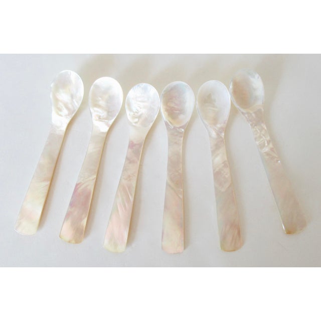 1970s Mother of Pearl Hand-Honed and Carved Individual, Caviar Serving Spoons -Set of 6 For Sale - Image 10 of 14