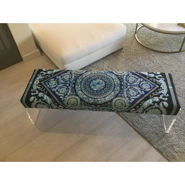 Large Lucite Charles Hollis Style With Versace Upholstery Baroque Blue Black Velvet Show Piece For Sale In Miami - Image 6 of 11