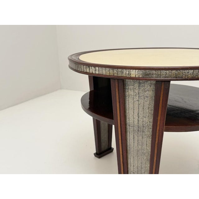 1940s Coffee Table in Wood, Mirror and Parchment For Sale - Image 4 of 5