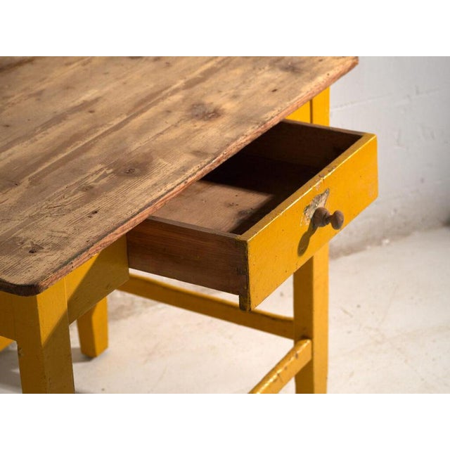 Rustic Vintage Painted Kitchen Table in Pine Wood, Central Europe, 1920 For Sale - Image 3 of 11