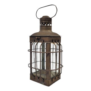 Vintage Brass Lantern With Vented Top and Bail Handle For Sale