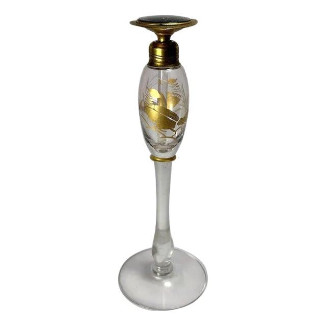 DeVilbiss Art Deco Perfume Bottle: Gold Gilt Floral Etchings, c. 1920s For Sale