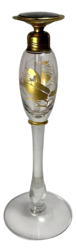 DeVilbiss Art Deco Perfume Bottle: Gold Gilt Floral Etchings, c. 1920s