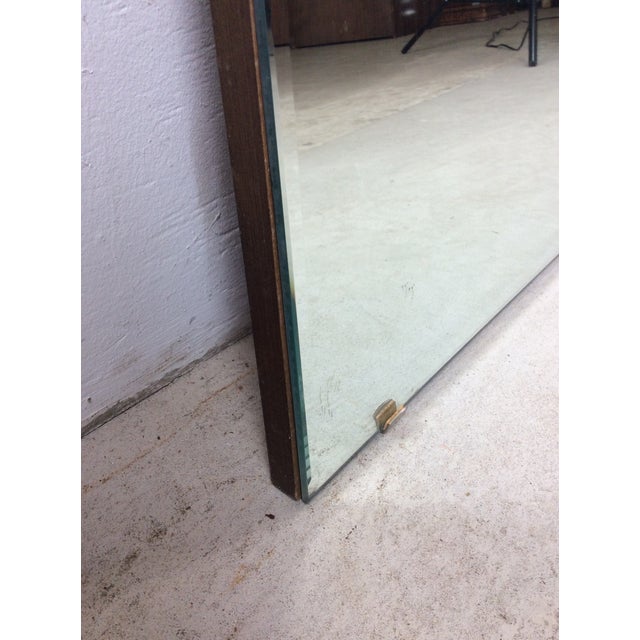 Mid Century Modern Long Rectangular Wall Mirror With Beveled Edge and Brass Accents For Sale - Image 12 of 18