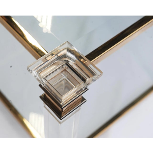 Hollywood Regency Square Acrylic Glass and Gilt Glazed Two Tier Cocktail Table, 1970s For Sale - Image 6 of 9