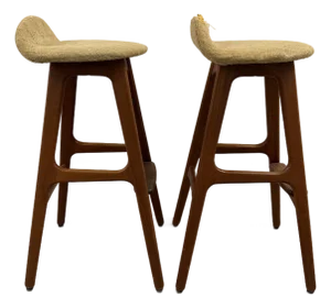 Pair of MCM Mid Century Modern Erik Buch Danish Teak Bar Stools Model Od-61 o.d. Møbler