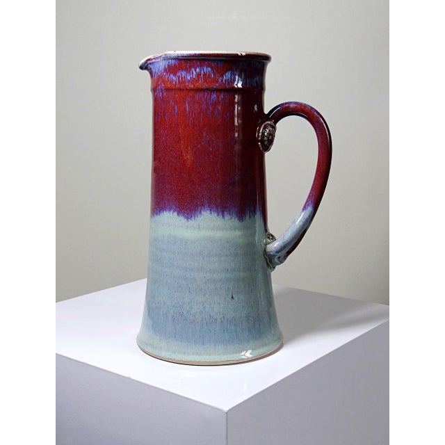 Large Flamed Oxblood Glazed Stoneware Art Jug by Michel Goldstyn for Lévéjac, 1990s For Sale - Image 4 of 15