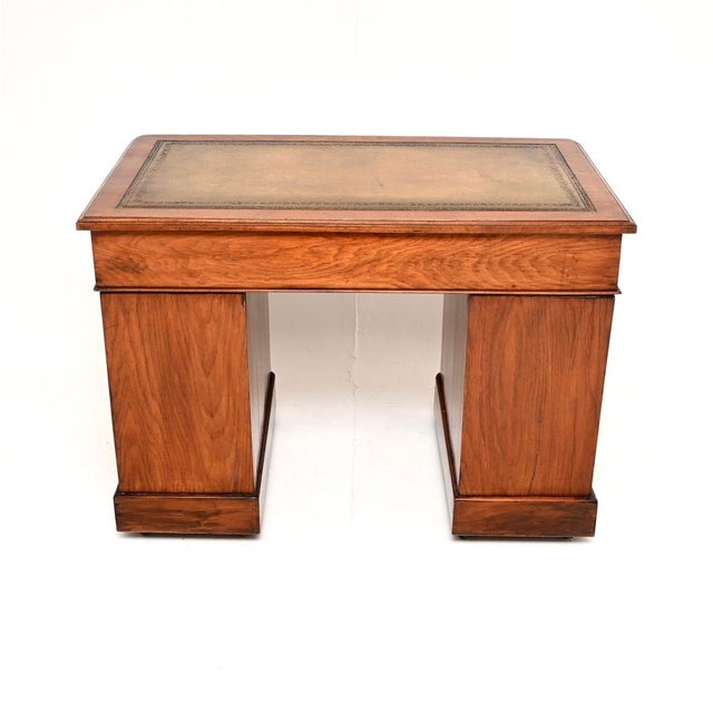 Late 19th Century Antique Victorian Walnut Leather Top Pedestal Desk, 1890 For Sale - Image 5 of 11