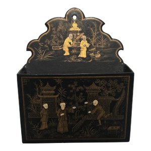 Antique Chinese Export Lacquer Wall Pocket or Hanging Letter Holder