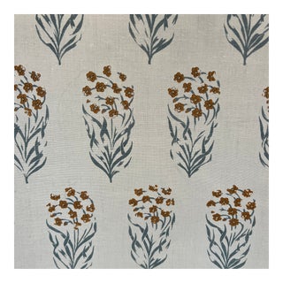 English Designer Penny Morrison Kalindi Hand Printed Linen Fabric- 4 1/2 Yards For Sale