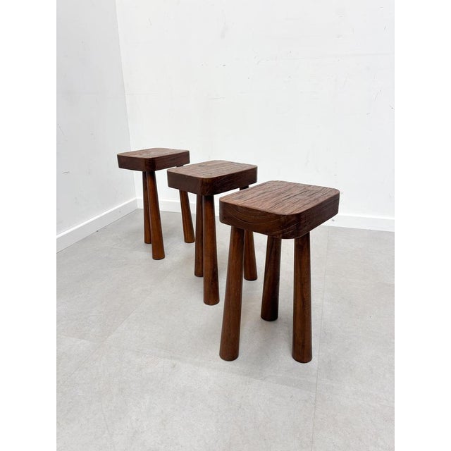 Brutalist Brutalist Stool in Elm Wood For Sale - Image 3 of 5