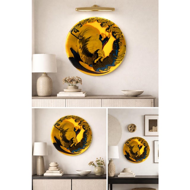 Abstract Large Vintage Studio Art Glass – Yellow & Cobalt Sculptural Decor, 13” For Sale - Image 3 of 12