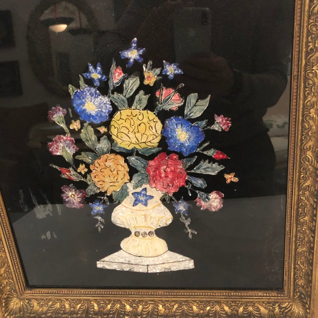 19th Century Tinsel Painting of Flowers in Original Frame Chairish