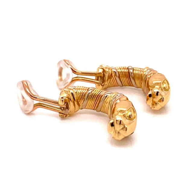 Metal Cartier Panthere 18k Tri-Color Gold Clip On Huggie Earrings w/Paper For Sale - Image 7 of 11