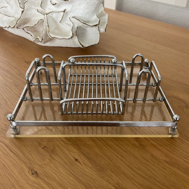 Vintage 1970's Retro MCM Charles Hollis Jones Chrome and Clear Lucite Vanity Tray