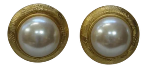 1980s Givenchy Signature Mabe' Pearl Clip Back Earrings, 2 Pieces