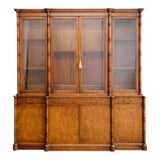 Monumental Style Burl Wood Fsux Bamboo China Library Cabinet or Hutch Bookshelf For Sale