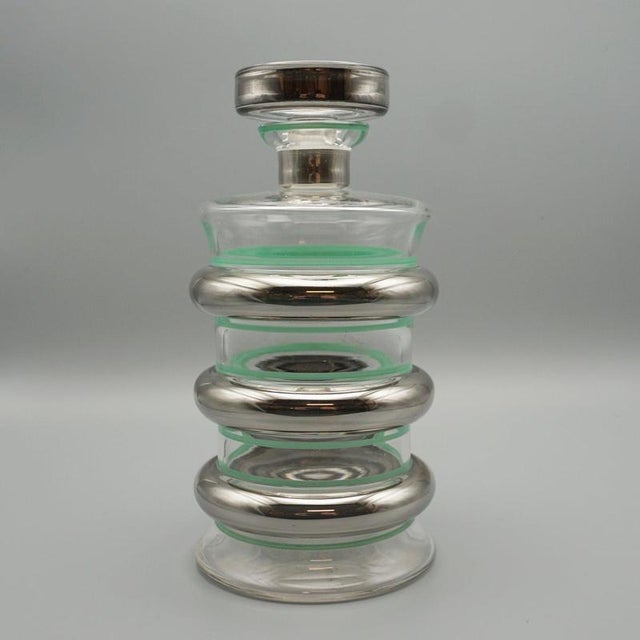 1930s Art Deco Silver-Plated and Glass Decanter Set, 1930s, Set of 7 For Sale - Image 5 of 6