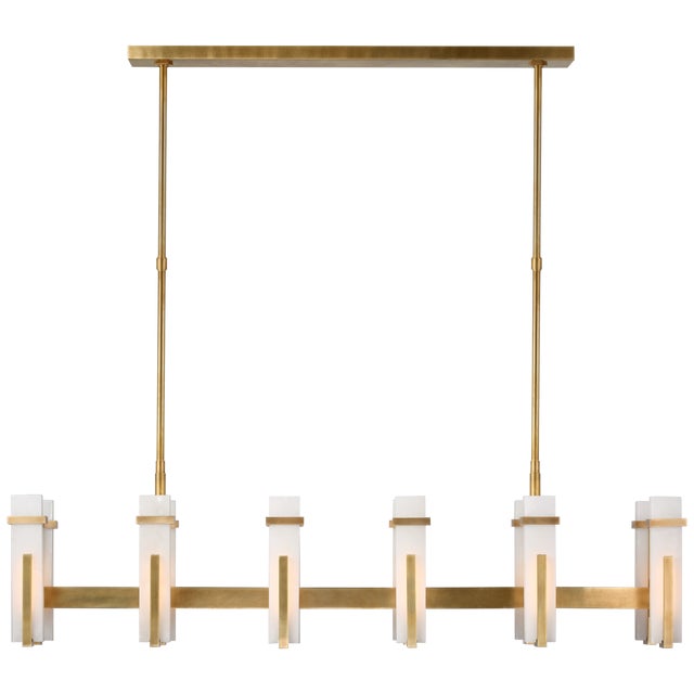 Modern Ian K. Fowler for Visual Comfort Signature Malik Large Linear Chandelier in Hand-Rubbed Antique Brass with Alabaster For Sale - Image 3 of 10