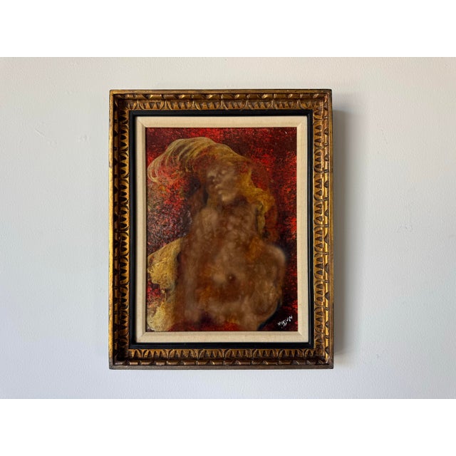 Mid-Century Modern 1960s Vintage Nude Woman Mixed Media Oil on Canvas Painting by Lester Russian For Sale - Image 3 of 12