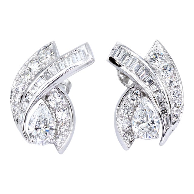 Platinum 950 Natural White Diamond Fancy Luxe Earring, Set of 2 For Sale