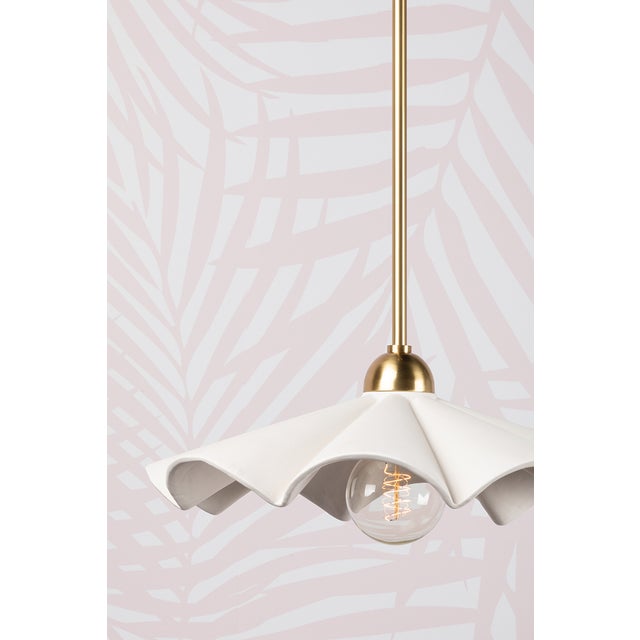 Mitzi Maisie 16 in. 1 Light Pendant in Aged Brass and Ceramic Rough Texture White Finish For Sale - Image 13 of 15